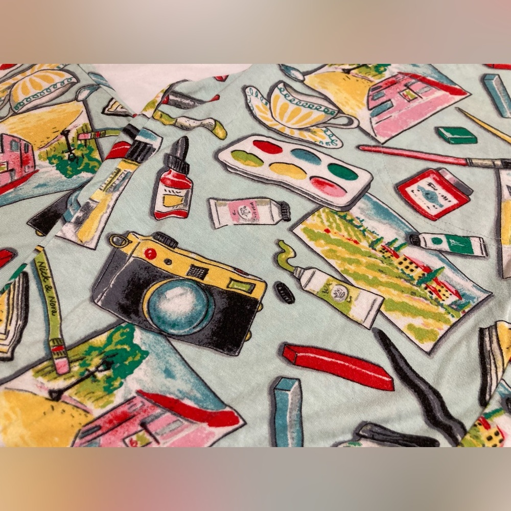 Nick & Nora Artist Painter Artsy Camera Tea Cup Supplies Pajama Set